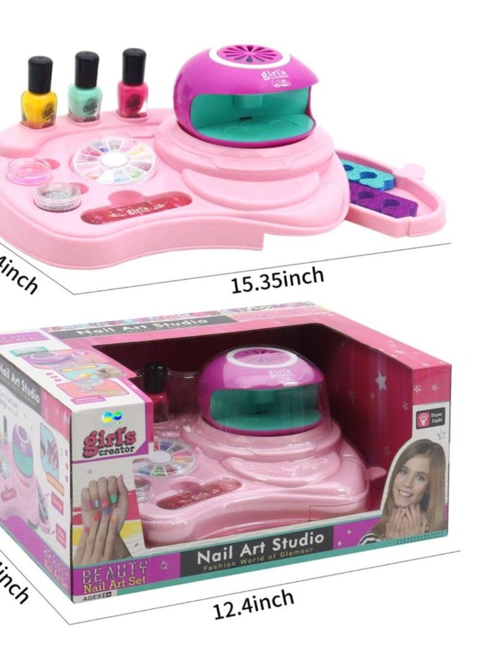 Kids Glamour Makeup Kit, Pretend Play Cosmetic Beauty Set with Nail Dryer - Picture 5 of 10